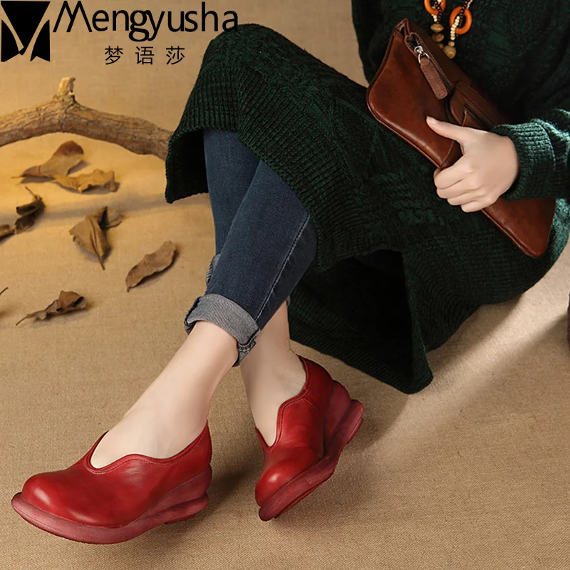 Auf Schuh beige Mode Handgefertigte Beiläufige Leder Flache Wedage Slip Frauen Red Weibliche 2017 Schuhe Echtem Frau Loafer qRtFa6n