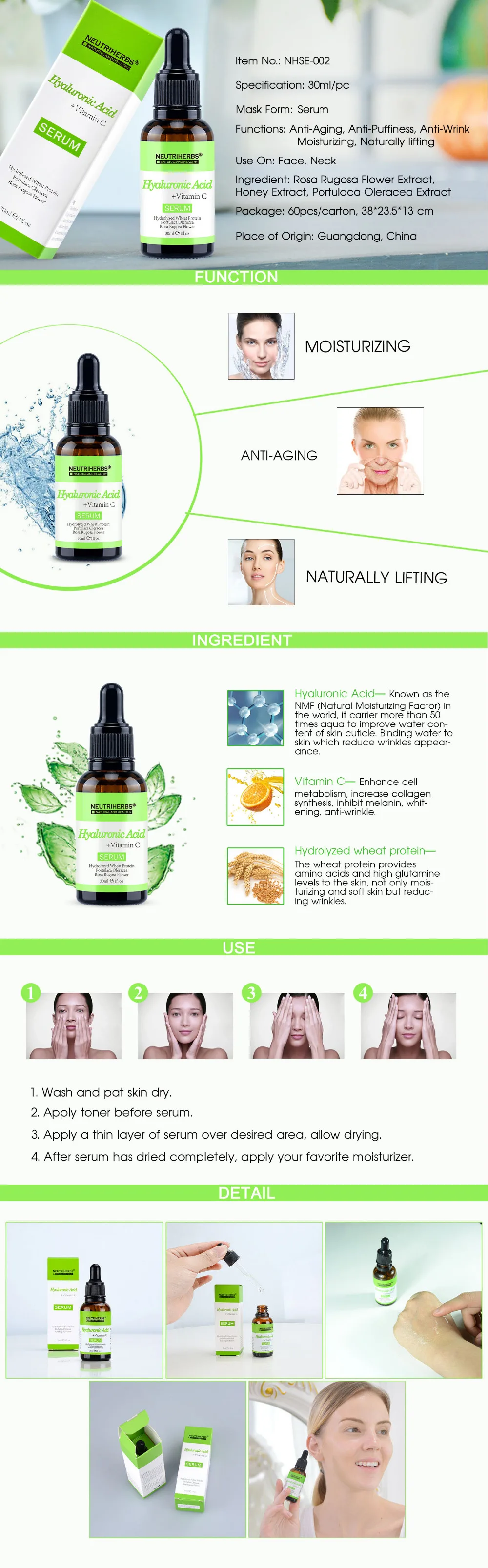 Hialurônico Rosto Kit Soro Anti-rugas Anti-envelhecimento Branqueamento Vitamina C para o Rosto