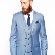 Итальянский стиль светло голубой Жених приталенные смокинги на заказ мужской свадебный костюм жениха одежда(куртка+ брюки+ жилет+ галстук) terno