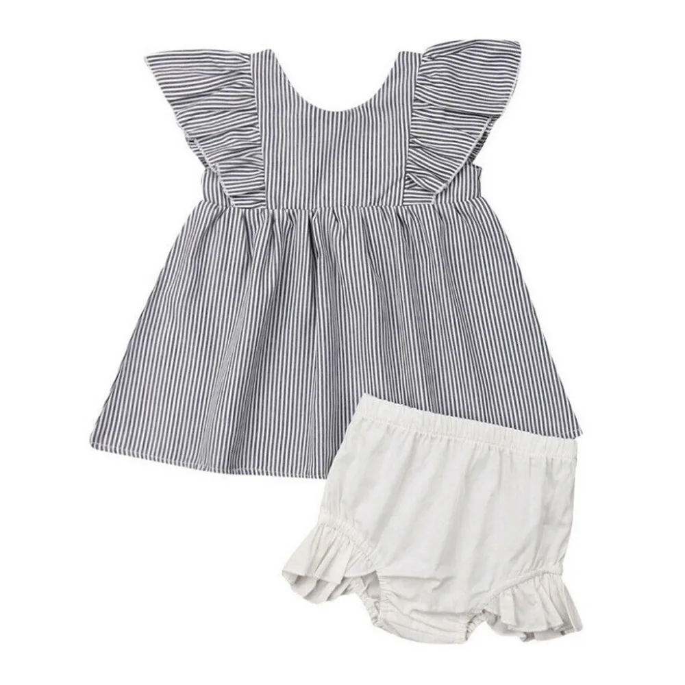 

MUQGEW Hot Summer 2Pcs Suit Girls Clothes Suit Soild Striped Ruffle Tops+Shorts Briefs Outfits Sets Infant Baby Girl Clothes