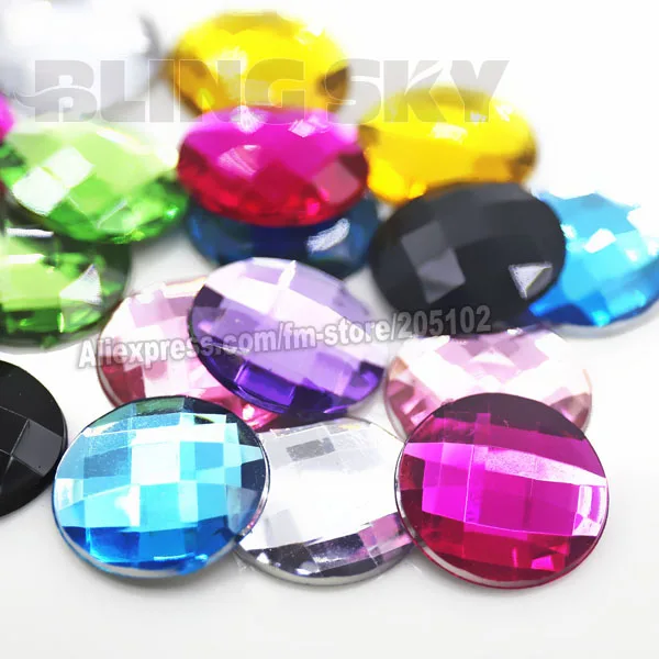 

18mm Round Rhinestones Mix colors 50Pcs/Lot,Big Size Flat back Acrylic Resin Non Hotfix Crystals for DIY accessory Wedding 3D