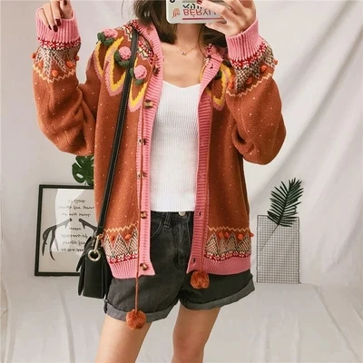 

2019 Oversize Sweaters Womens Cardigans Hooded Sweaters Spring Warm Embroidery Sweater Women Cute Cardigans Women Tops Winter