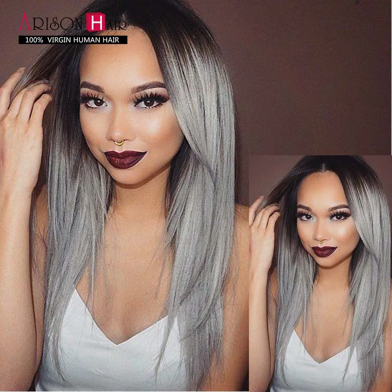 

7A Brazilian Ombre Lace Wig #1B/grey silver Two Tone Ombre Human Hair Wig Ombre Full Lace Human Hair Wigs Lace Front Wig Ombre