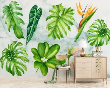 

beibehang papier peint mural 3d Nordic minimalist small fresh green leaves watercolor style background wall wallpaper roll
