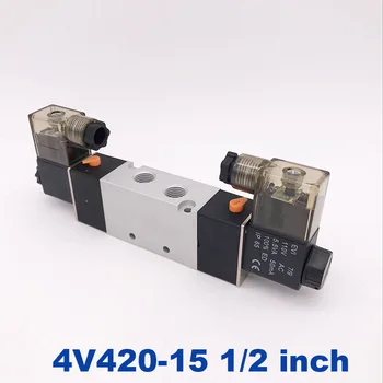 

GOGO Pneumatic air solenoid valve 4V420-15 two coil 1/2" BSP 12V DC 5 way electric control valve Plug with red Indicator light