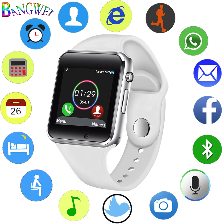 

BANGWEI Men Smart Watch Sport Pedometer Stopwatch Alarm Clock Reminder Sleep Monitor SIM Card Smart Watch for Android Smartphone