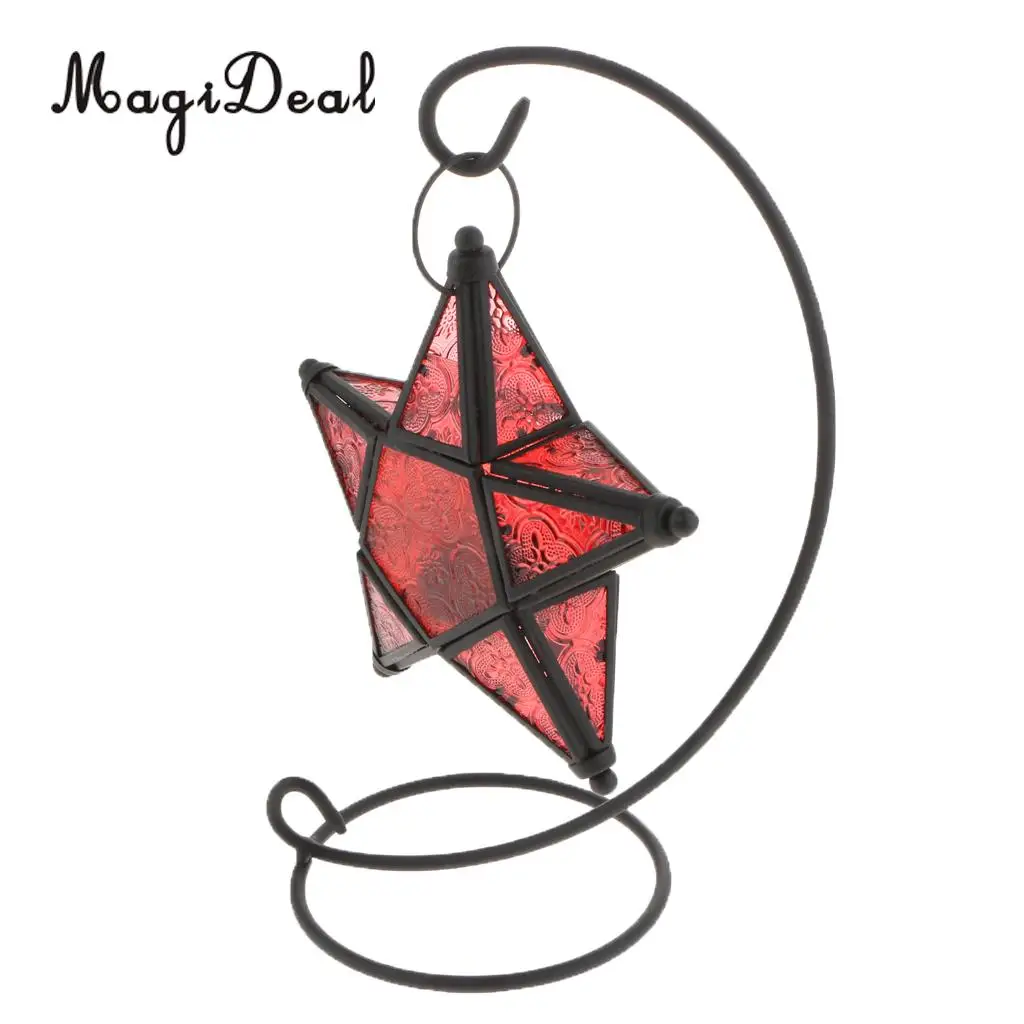 MagiDeal MOROCCAN CANDLE HOLDER MOROCCO STYLE HANGING STAR TEA LIGHT GLASS LANTERN LAMPSHADE - HOME BAR PUB CAFE