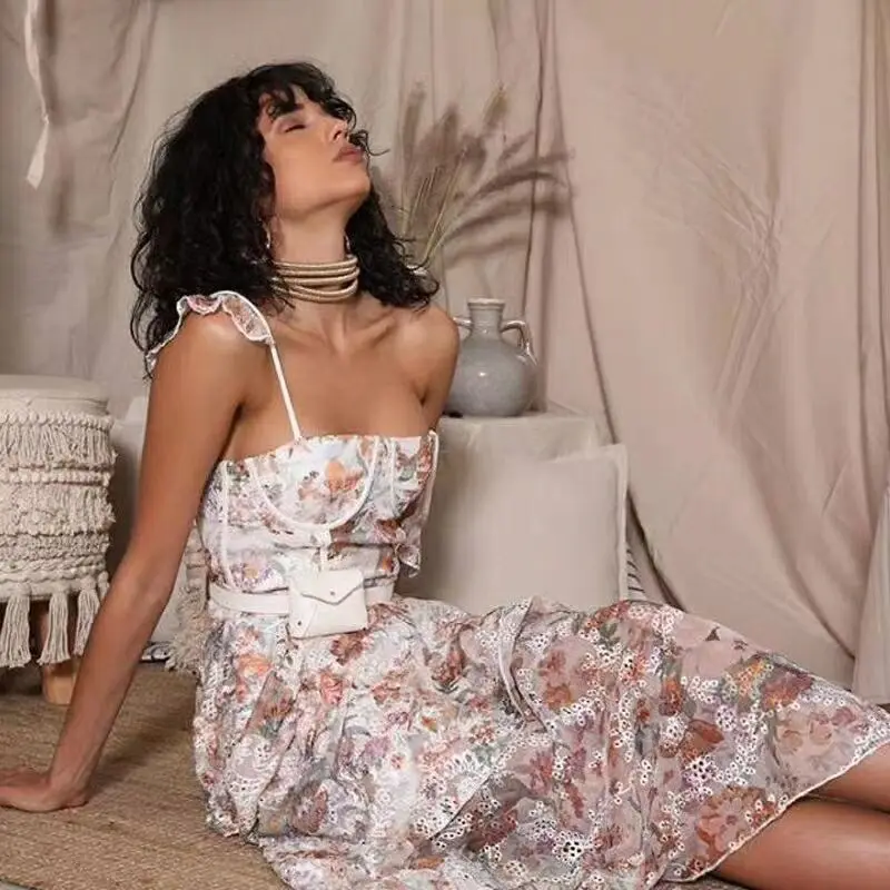 2019 spring and summer  irregular bottom dress  beach vacation wind embroidery dress