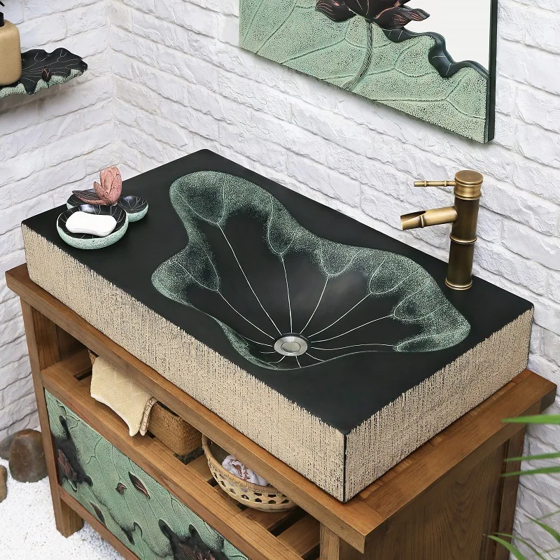 

Creative Chinese wash basin above counter basin square washbasin creative antique art basin bathroom bathroom vanity Supplies
