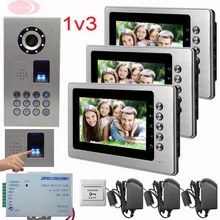 SUNFLOWERVDP Video Doorphone Systems Kit 7” Color Monitor 3 Apartment Doorbell CCD Camera Fingerprint/Code Unlock Security Door