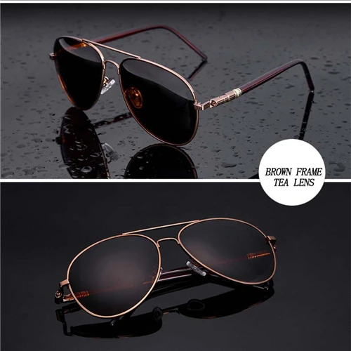 Солнцезащитные очки авиаторы мужские высокого качества металлическая оправа негабаритных дужки на пружине сплав поляризационные брендовые дизайнерские пилот, вождение солнцезащитные очки - Цвет линз: Brown-Tea