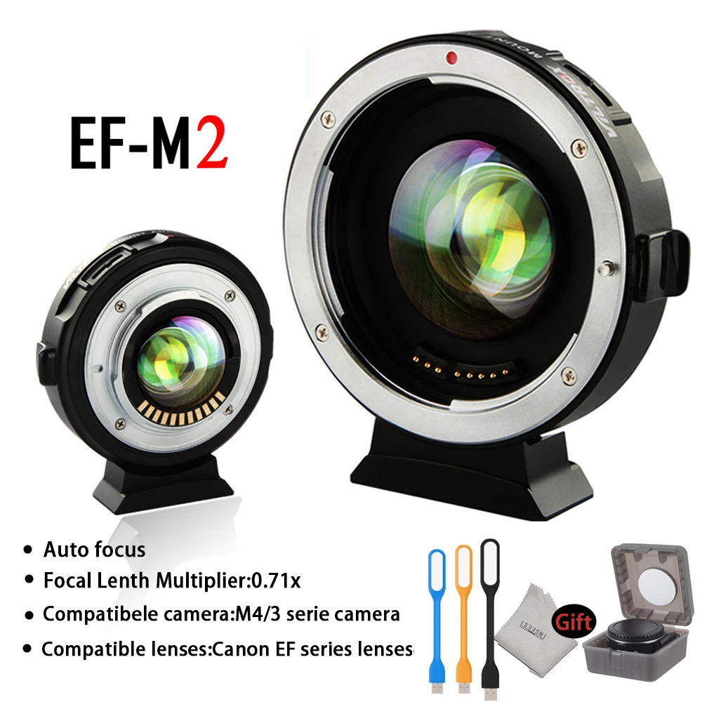 

VILTROX EF-M2 II AF Auto-focus EXIF 0.71X Reduce Speed Booster Lens Adapter for Canon EF lens to M43 Camera GH4 GH5 GF6 GF1