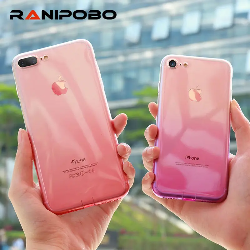 

Gradient Change Soft TPU Phone Case For iPhone 6 6S Plus 7 7Plus 8 8Plus Coque Ultra-thin Half Transparent Hybrid Back Cover