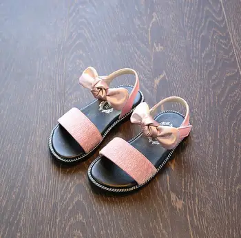 

Bowtie Girls Sandals 2019 summer new Korean girl bow children princess shoes baby girls shoes fish mouth Leopard Beach shoes