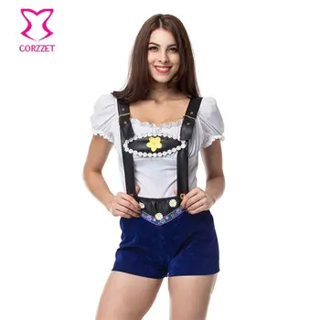

Women Oktoberfest Bib Pants Leather Sling High Waist Shorts Suit Halloween Costume Special Festival Costume Bar Waitress Suit