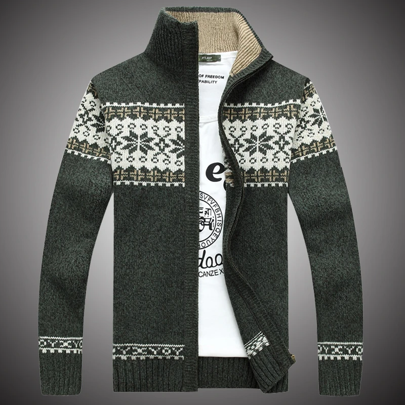 Men Sweater 2018 Winter New Thick Mens Cardigan Sweater Male Turtleneck Zipper Sweaters Knit Jacket Clothes Green Blue WY137