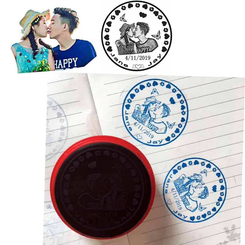 

Free Shipping 5CM Circle Photosensitive Seal Photo Stamp Personalized Custom Wedding Stamp For Invitation Card