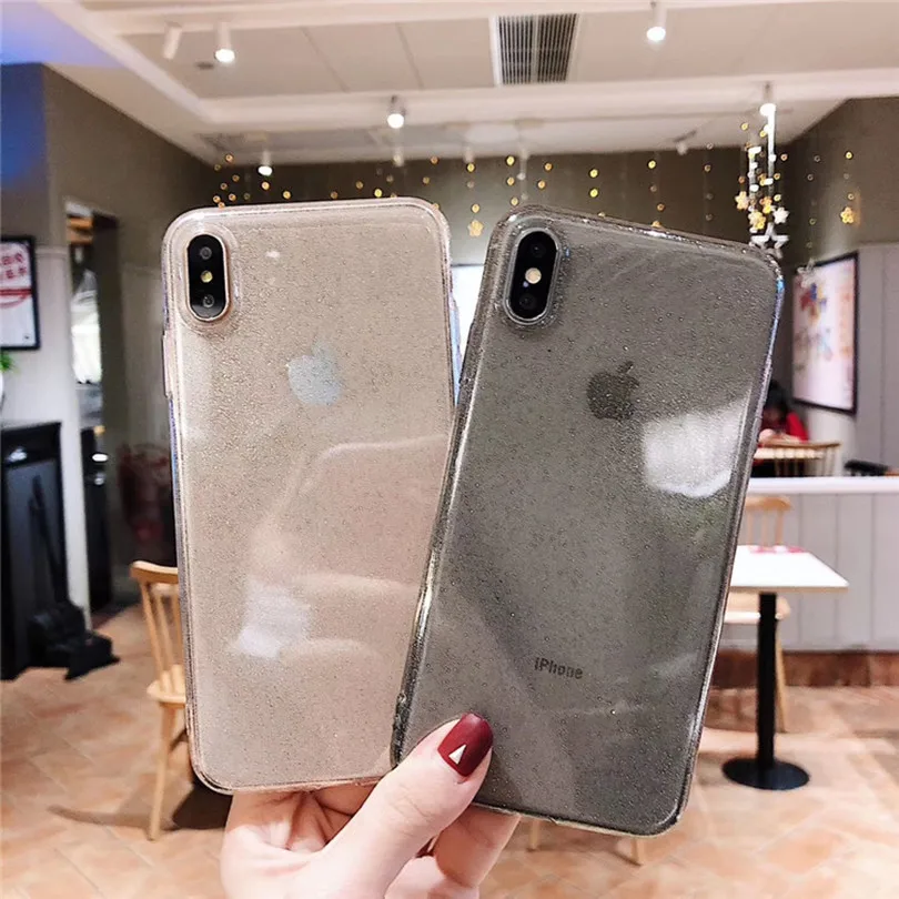 Прозрачный мягкий блестящий порошок чехол для iPhone X XR XS Max 8 7 Plus 6 6S TPU