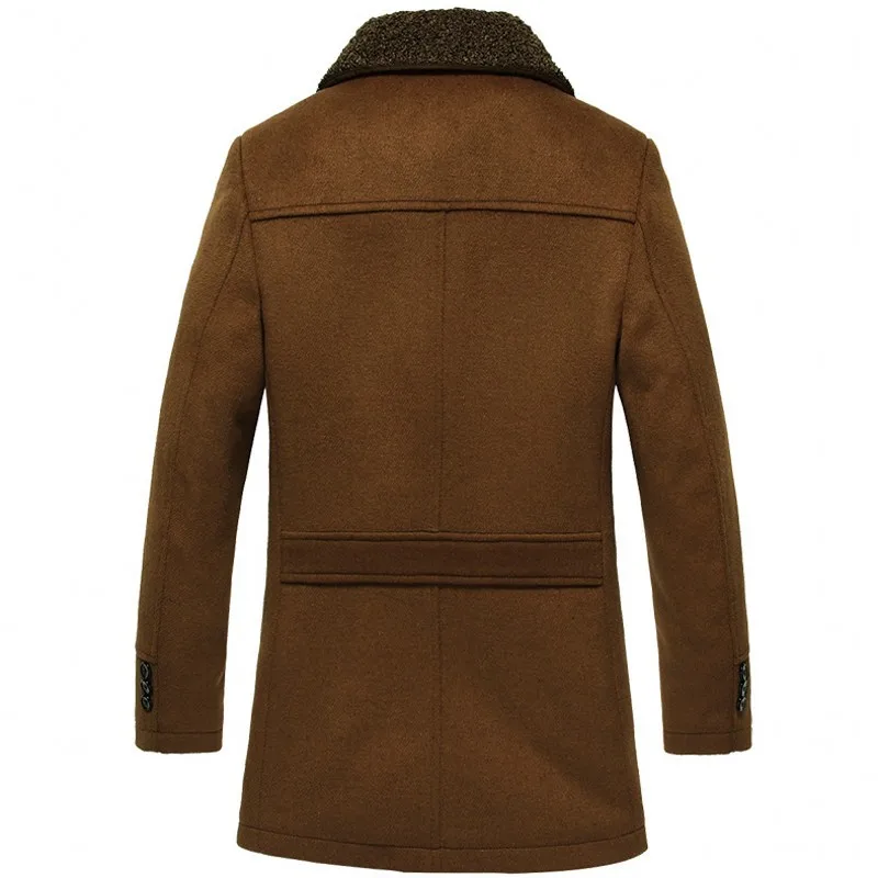 Винтажное мужское зимнее шерстяное пальто с меховым воротником, повседневный деловой мужской однобортный Тренч, шерстяная длинная куртка, Размер 4XL