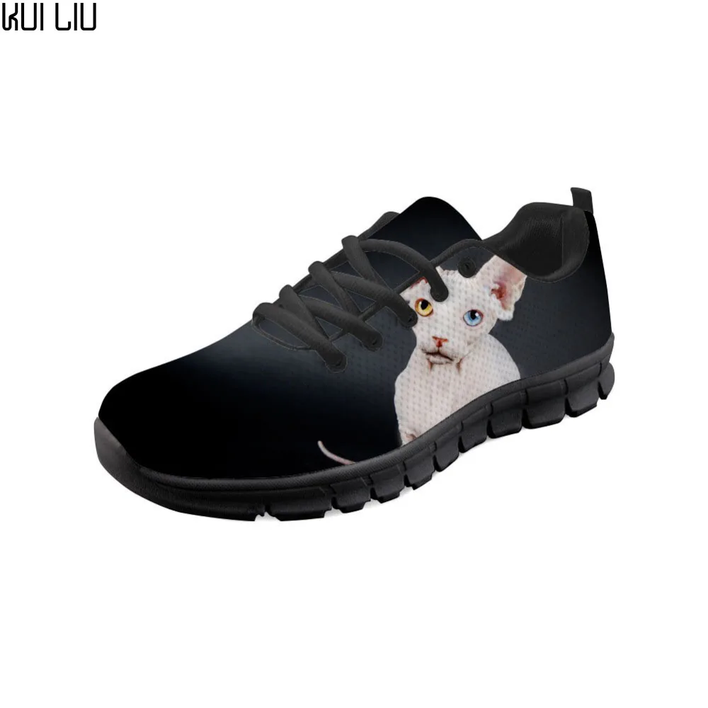 

2019 Sneakers Female Flats Shoes Black bottom Comfortable Breathable Spring Canadian Hairless Sphinx cat Print Classic Style