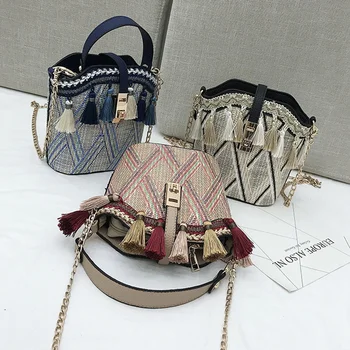 

JHD-Tassel Beach Bag Straw Rattan Summer Bags For Women 2019 Luxury Handbags Bohemian Tote Shoulder Bag Bucket