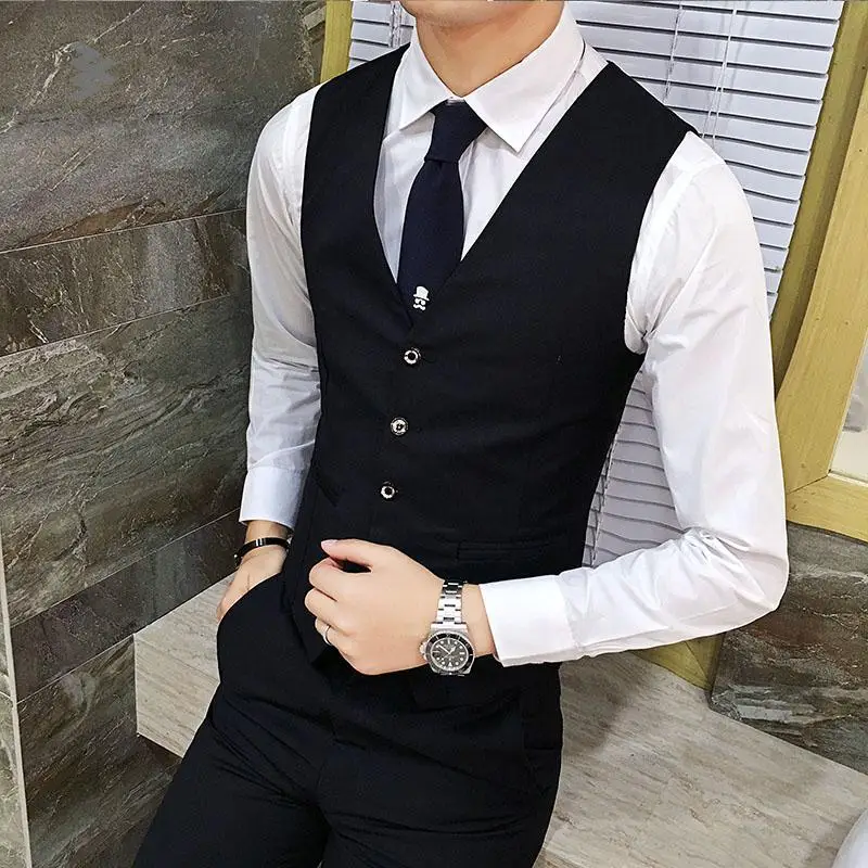 Zeeshant New Fashion Formal Men Suit Vests Brand Quality Slim Fit Solid Color Business Office