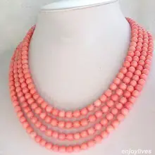 Женская милая 4 ряда 7-8 мм розовый красный коралловый белый золотой застежка ожерелье AAA Свадебные ювелирные изделия кристалл для женщин