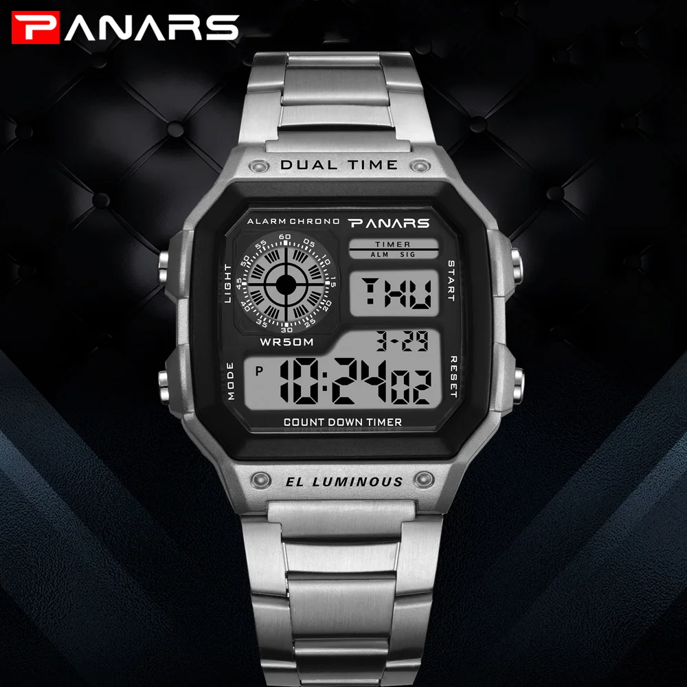 

PANARS Sports Mens Retro Watches Waterproof Count Down Timer Digital Diving Watch Men Stopwatch Male Clock g Fashion shock