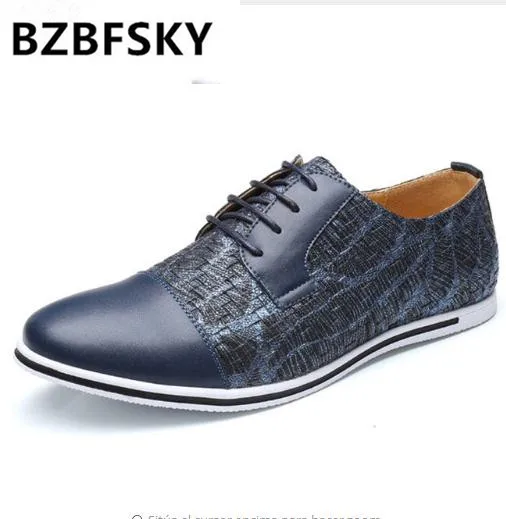 

BZBFSKY2019 Men Casual Shoes Large Size EUR 38-50 Lace-up Style Spring/Autumn Fashion Flat Leather Male Shoes