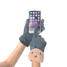 Модные элегантные женские перчатки для вождения с сенсорным экраном, зимние женские кружевные двойные толстые теплые кашемировые перчатки с бантом и милым медведем 81A-E