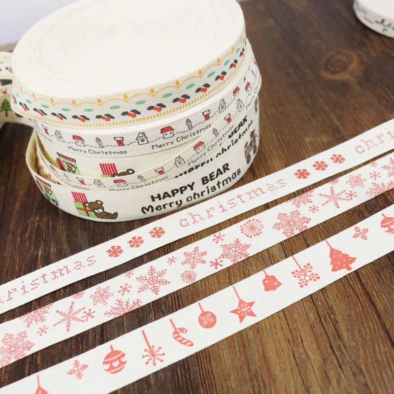 

5Yards Christmas Cotton Ribbon Snowflake Merry Christmas Handmade DIY Gift Wrap Ribbon Party Sewing Clothing Sewing Supplies
