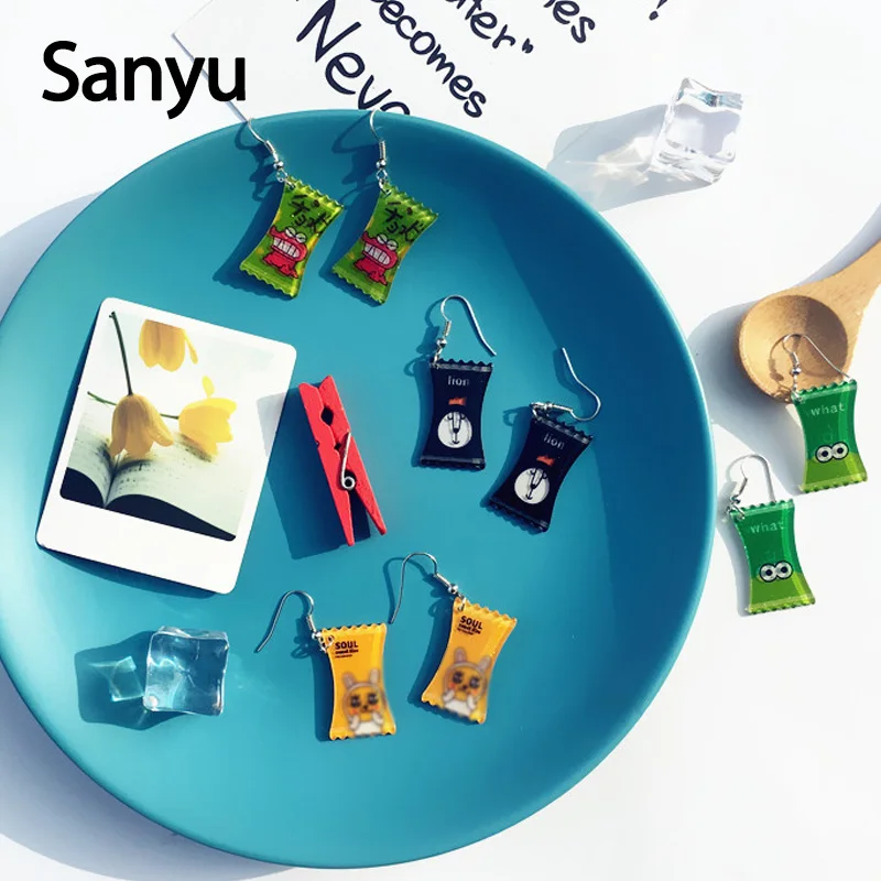 

Creative Handmade Colorful Candy Shape Acrylic Drop Earrings Light Green Yellow Giltter Powder Food Dangle Earrings for Female