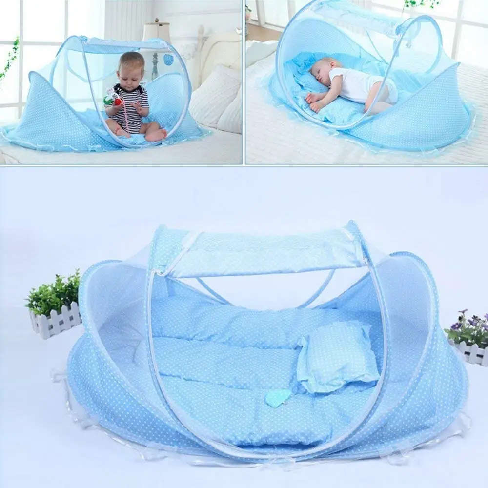 Baby Bedding Crib Netting Folding Baby Mosquito Nets Bed Mattress Pillow Set 