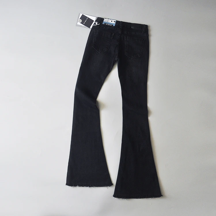 Calças de Brim para Mulheres 2020 do Vintage de Cintura Baixa Incendiar Elásticas Estilo Retro Fundo Sino Magro Calça Jeans Feminina Azul Escuro Denim Perna Larga Calças 41 Elásticas calças de Brim Das Mulheres Estilo