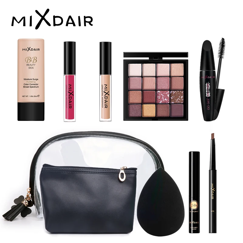 MIXDAIR Luxury Set 9 Pcs Velvet Lipstick BB Cream Eyeliner Pen Eyeshadows Palette Foundation with Cosmetic Bag Beauty Make Up | Красота и