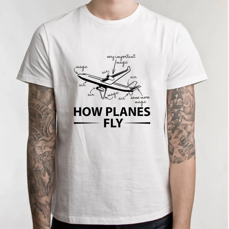 Футболка с надписью «How Planes Fly», забавная футболка инженера для мужчин, футболка с круглым вырезом, модная повседневная футболка - Цвет: WHITE