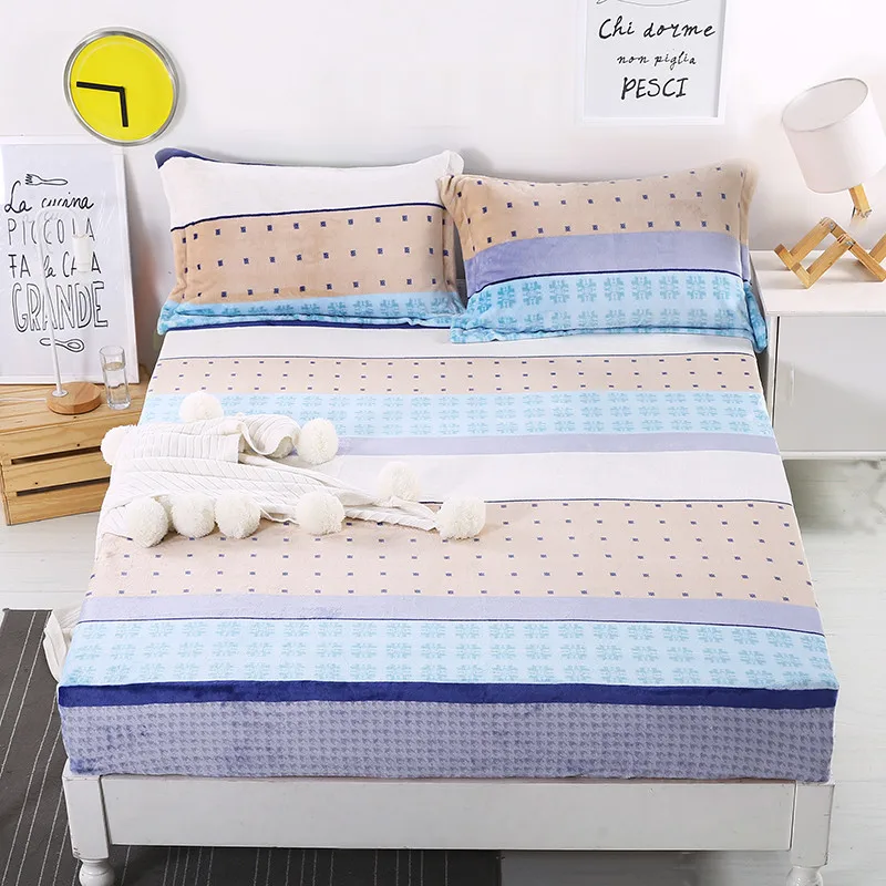 

1pc Fashionable Blue Stitching Pattern Fitted Sheet Mattress Cover Printing Bedding Linens Bed Sheets With Elastic Band Double