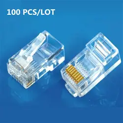 100 шт. сетевой разъем позолоченные Cat5 8P8C сеть модульный разъем RJ45 обжимной Ethernet кабель с кристаллической головкой штепсельной вилки