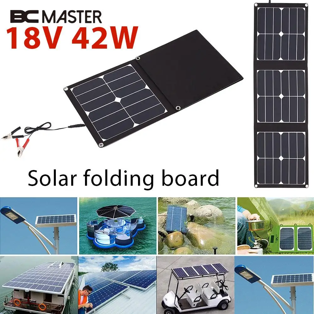 

Durable Folding Solar Pane Emergency Power Supply Solar Generator Waterproff Phone Charger Travel USB+DC Port 42W 18V