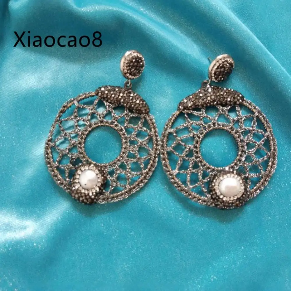 

Weave hollow drop big round earrings handmade diy personality women earring 2019 fashion girls jewelry black rhinestone earings