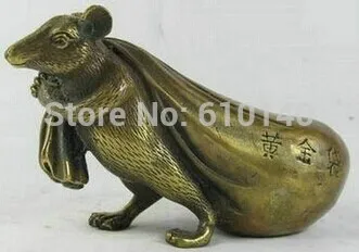 

ORIENTAL HANDWORK CARVING Lucky mouse bronze Statues