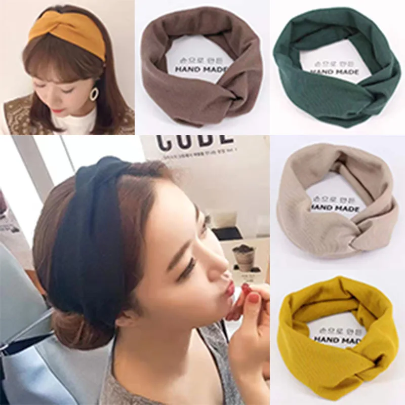 

Women Spring Autumn Suede Headband Vintage Cross Knot Elastic Hair Bands Soft Solid Girls Hairband Hair Accessories