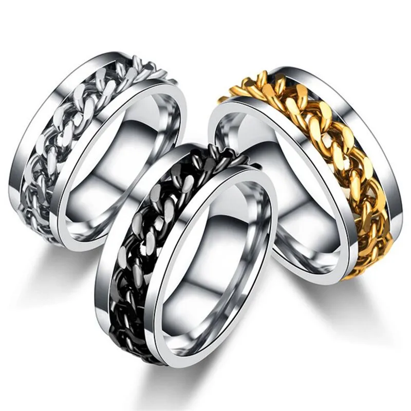 

Fashion Finger Spinner Men Ring Punk Rock Stainless Steel Black Chain Hand Spinner Rings For Women Men Ring Anti Stress Gift