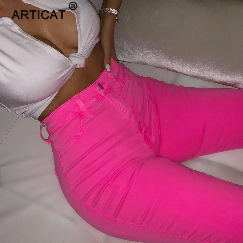 Articat, одноцветные, с высокой талией, обтягивающие, сексуальные штаны для женщин,, с карманами, на молнии, джинсовые, узкие брюки, повседневные, облегающие, брюки для женщин, спортивные штаны