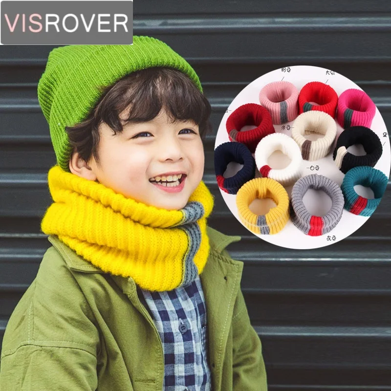 

VISROVER Girls Boys Knitted Scarf Kid Stripe Ring Infinity Lic Children's Cashmere Scarfs Loop Neck Circle Warm Scarf Neck scarf