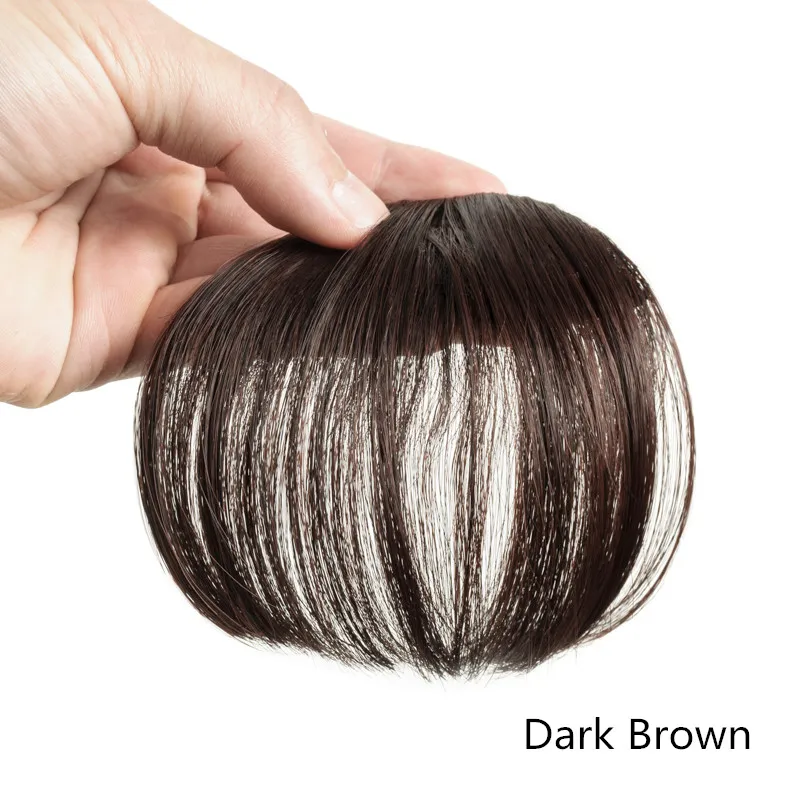 Gres Натуральные Прямые волосы на заколках для наращивания Женские синтетические волосы челка высокотемпературное волокно темно-коричневые/Черные накладные волосы - Цвет: DARK BROWN