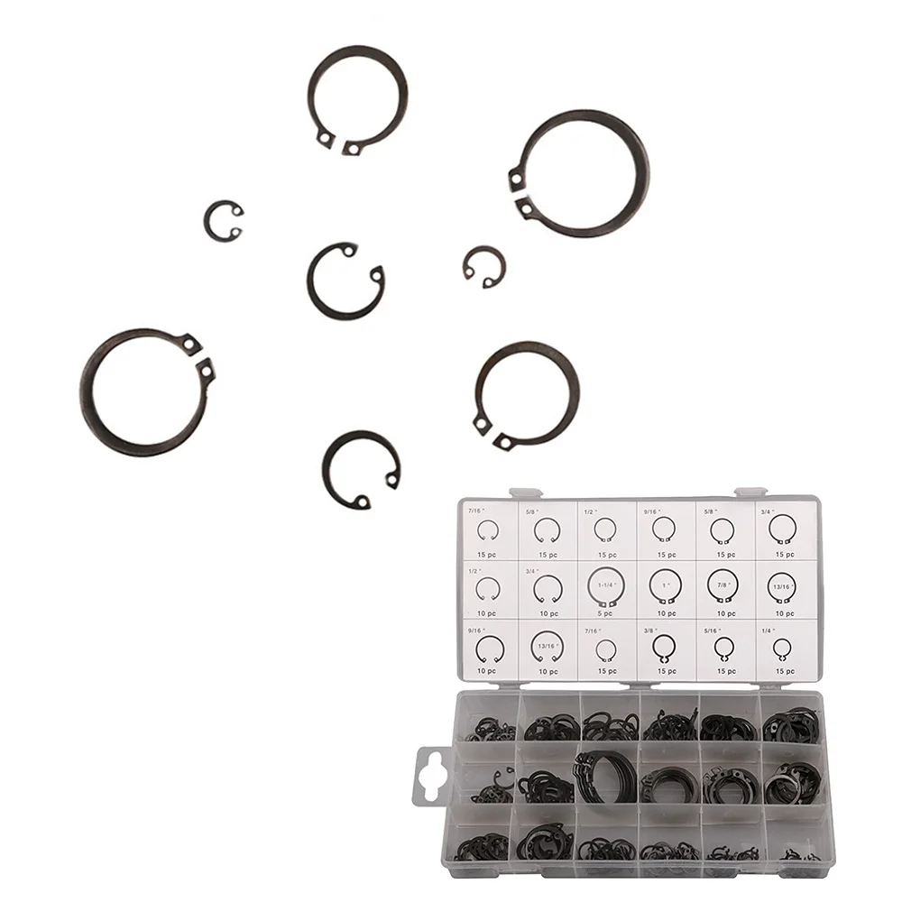 

225Pcs Shaft Retaining Ring C Type Carbon Steel Circlip Opening Flat Washer shaft Assorted kit steel shaft retaining ring NEW