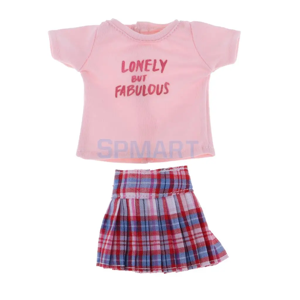 Stylish Short Sleeve Shirt Pleated Skirt Clothes Suit for 12inch Blythe Licca Azone Doll Casual / Party Outfit