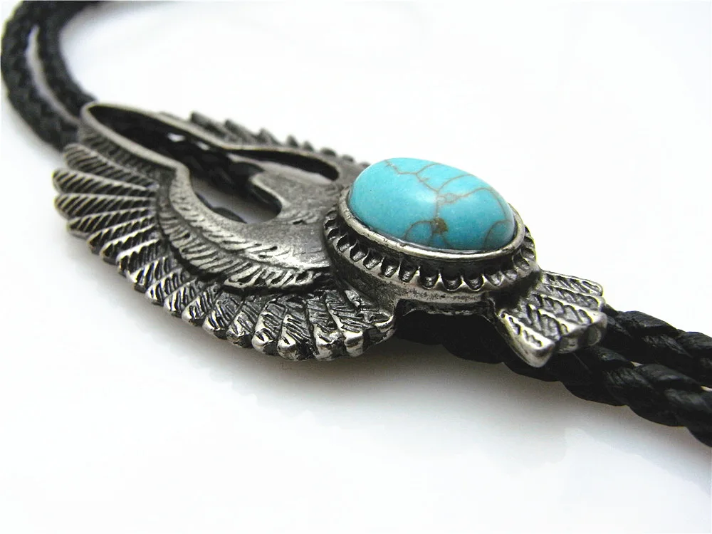 Боло галстук ретро рубашка цепи синий камень летающие крылья боллоу Воротник кожаный ожерелье Длинный галстук кулон