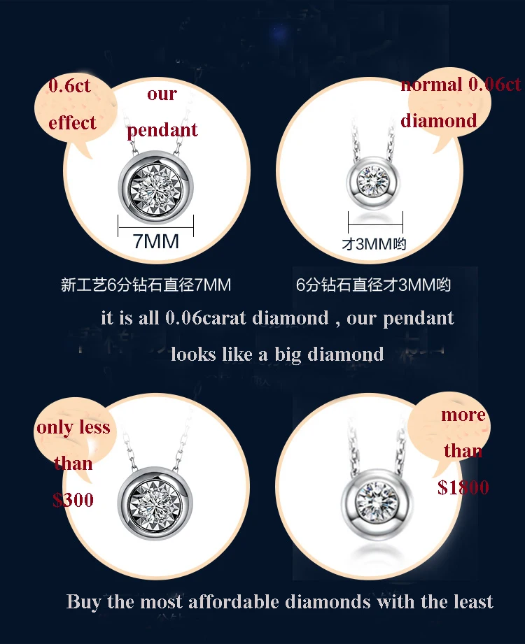 0.3CT эффект настоящий бриллиант 18 К твердые золотые ювелирные изделия кулон ожерелье хорошее ювелирное изделие подарок подруге на день рождения